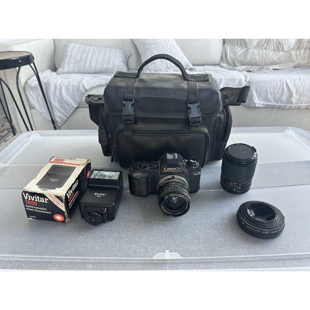 CANON T50 Camera Lot With Lenses Flash Bag Accessories 244T